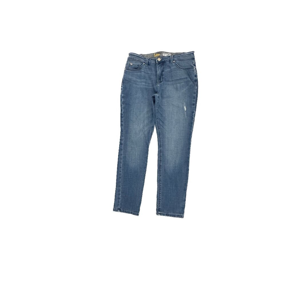 Lee Mid Rise Fit Dream Skinny Leg Distressed Women's size 12P‎ Blue Denim Jeans